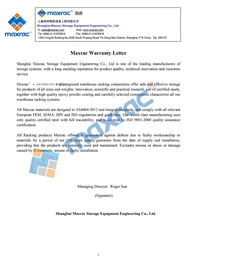 Maxrac WARRANTY LETTER.jpg GARANTIE MAXRAC LETTER.jpg